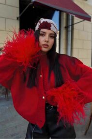 Furry Cuff Metal Button Cardigan - Image 2