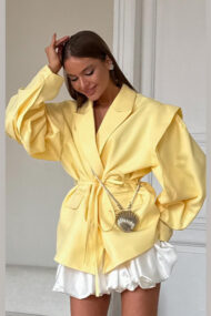 V-Neck Belted Shoulder Pad Blazer - Image 4