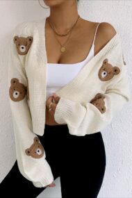 Bear Embroidery Short Cardigan - Image 3