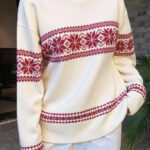 Minimalist Color Block Snowflake Stripe Sweater