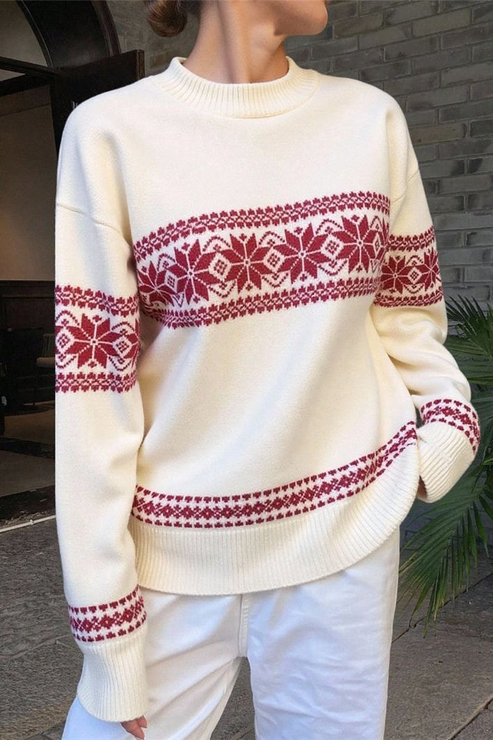 0aa85fddf91e61eb4358ecf689c992ea Minimalist Color Block Snowflake Stripe Sweater - Image 1