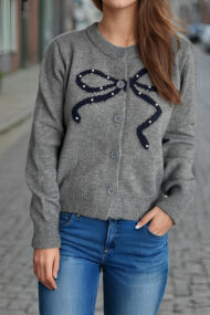 Solid Bow Jacquard Round Cardigan - Image 11