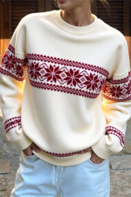 Minimalist Color Block Snowflake Stripe Sweater - Image 2