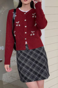 Embroidered 3D Cherry Knit Cardigan - Image 2