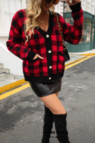 Fitted Tartan Button Cardigan - Image 3