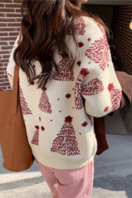 Color Block Snowflake Tree Pattern Knit Sweater - Image 9