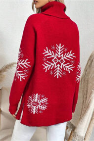 Solid Color Turtleneck Snowflake Print Sweater - Image 2
