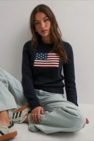 Color Block Flag Print Loose Knit Sweater - Image 5