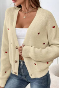 Heart Embroidery V Neck Cardigan - Image 6