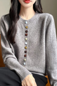 Color Button Solid Velvet Cardigan - Image 12