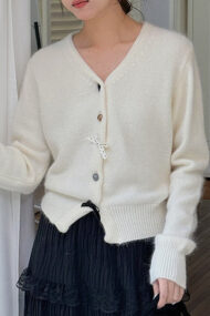 V Neck Bow Detail Button Cardigan - Image 8