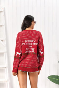 Deer Letter Xmas Dots Loose Sweater - Image 3
