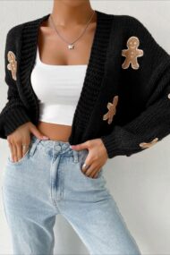 Gingerbread Man Cropped Knit Cardigan - Image 3