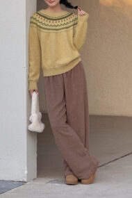 Fair Isle Pattern Loose Crew Neck Color Block Minimalist Sweater - Image 9