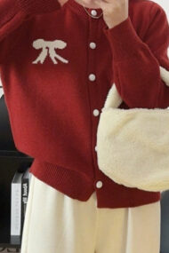 Soft Bow Jacquard Round Cardigan - Image 2