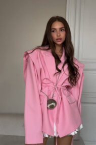 V-Neck Belted Shoulder Pad Blazer - Image 7