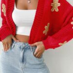 Gingerbread Man Cropped Knit Cardigan