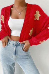Gingerbread Man Cropped Knit Cardigan