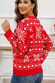 Chic Color Block Snowflake Print Sweater - Image 4