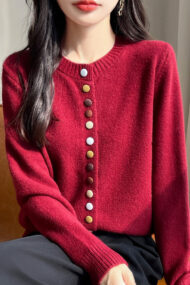 Color Button Solid Velvet Cardigan - Image 4
