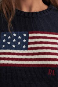Color Block Flag Print Loose Knit Sweater - Image 4