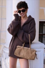 Vintage Asymmetrical Zipper Solid Loose Comfort Sweater - Image 3