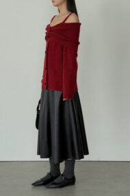 Off-Shoulder Bow Button Long Sleeve Wool Knitted Sweater - Image 4