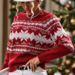 Color Block Crew Neck Snowflake Sweater