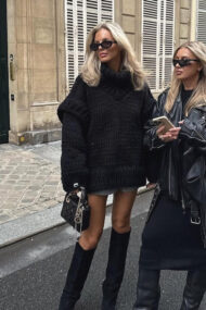 Solid Patchwork Chunky Fluffy Turtleneck Sweater - Image 8