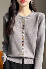 Color Button Solid Velvet Cardigan - Image 11