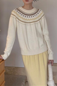 Fair Isle Pattern Loose Crew Neck Color Block Minimalist Sweater - Image 5