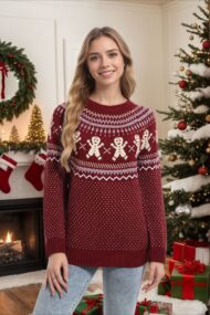 Gingerbread Man Polka Dot Cute Color Block Sweater - Image 2