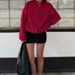 Red Stand Collar Loose Casual Street Fashion Trench Jacket