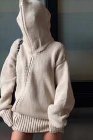 Solid Color Asymmetric Zipper Loose Sweater - Image 4