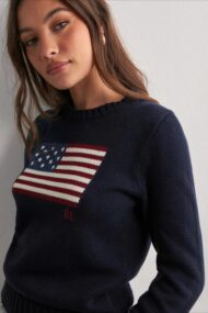 Color Block Flag Print Loose Knit Sweater - Image 2