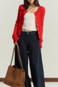 Maroon Cable Cropped Knit Cardigan - Image 4