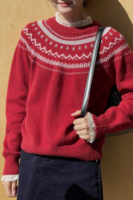 Fair Isle Pattern Loose Crew Neck Color Block Minimalist Sweater - Image 3