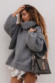 Solid Patchwork Chunky Fluffy Turtleneck Sweater