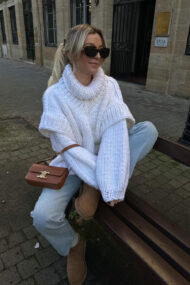 Solid Patchwork Chunky Fluffy Turtleneck Sweater - Image 9