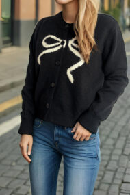 Solid Bow Jacquard Round Cardigan - Image 9