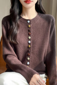 Color Button Solid Velvet Cardigan - Image 9