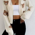 Bear Embroidery Short Cardigan