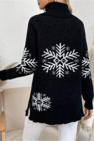 Solid Color Turtleneck Snowflake Print Sweater - Image 8