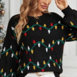Lights Stripe Pattern Color Block Crew Neck Sweater