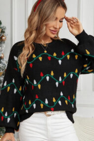 Lights Stripe Pattern Color Block Crew Neck Sweater