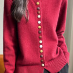 Color Button Solid Velvet Cardigan