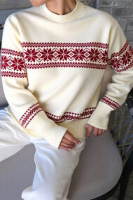 Minimalist Color Block Snowflake Stripe Sweater - Image 4
