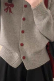 Soft Bow Jacquard Round Cardigan - Image 4