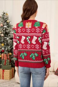 Stocking Snowflake Loose Color Block Crew Neck Sweater - Image 3