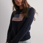 Color Block Flag Print Loose Knit Sweater